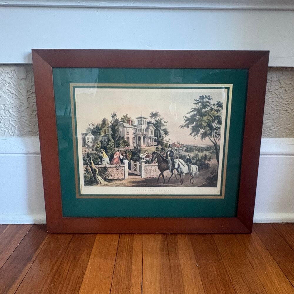 Vintage May Morning American Country Life Framed Currier Ives Print
